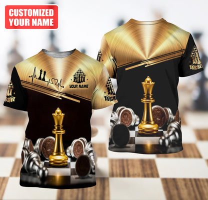 Queen Chess Gold Shirt, Chess Pieces All-Over Print Unisex Tee