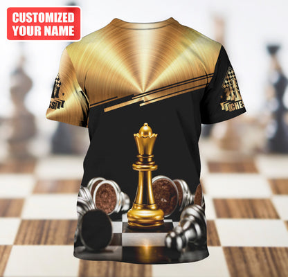 Queen Chess Gold Shirt, Chess Pieces All-Over Print Unisex Tee