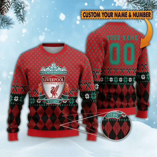 Personalized Liverpool Q10 Ugly Christmas Sweater , Unisex Wool Sweater