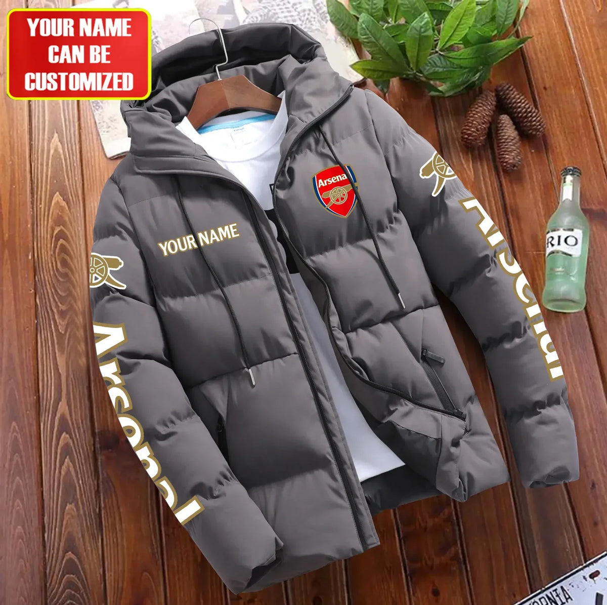 Personalized Arsenal Puffer Jacket With Hood S081103