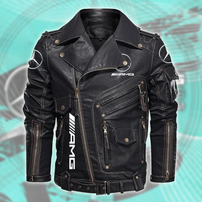 Merc AMG Belt Solid Zipper Street Leather Jacket