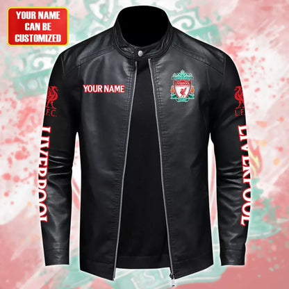 Personalized Liverpool Leather Bomber Stand Collar Jacket