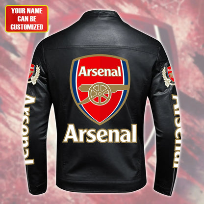 Personalized Arsenal Leather Bomber Stand Collar Jacket