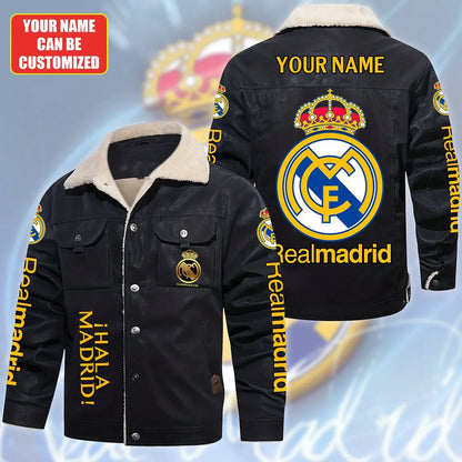 Personalized Real Madrid Fleece Collar Leather Jacket