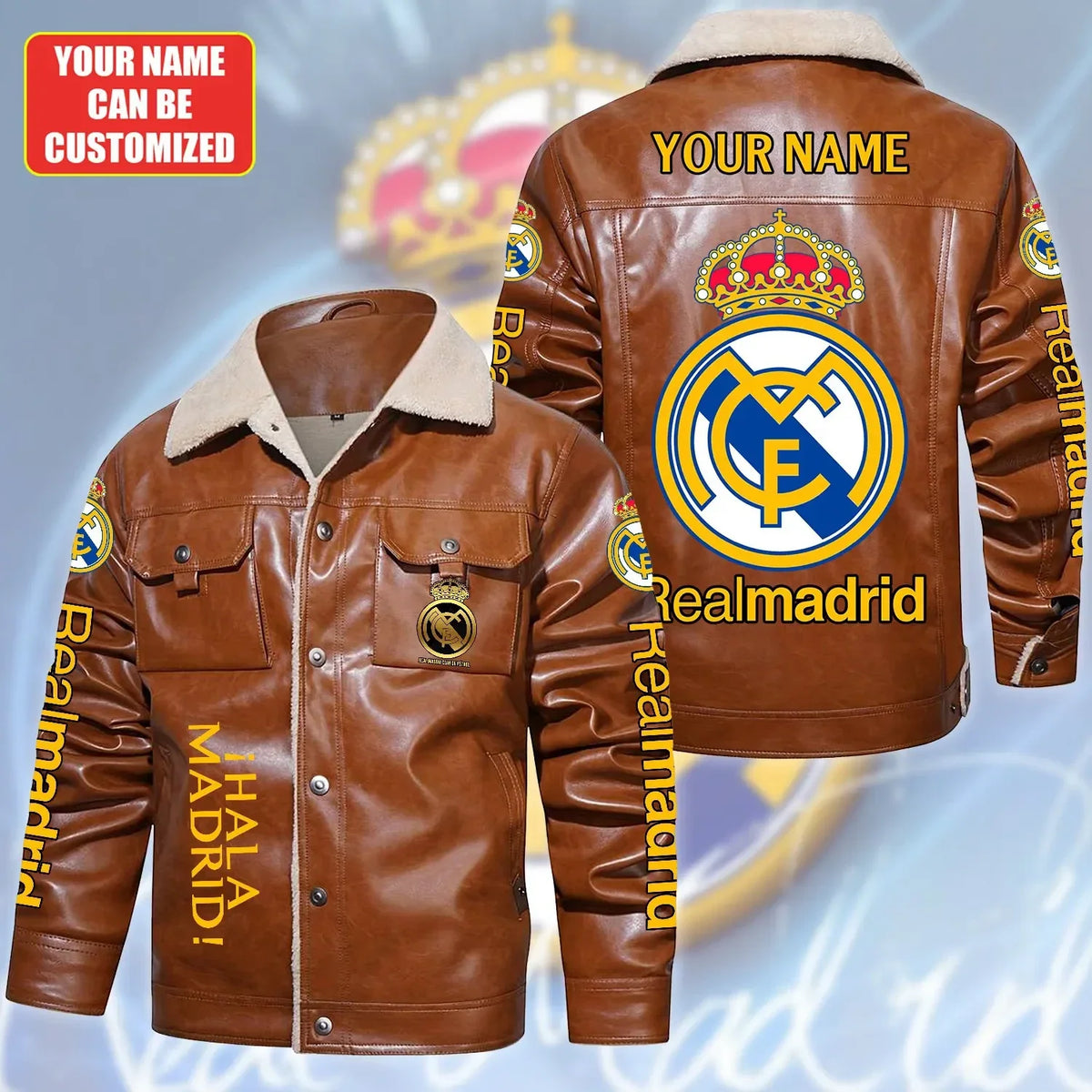 Personalized Real Madrid Fleece Collar Leather Jacket