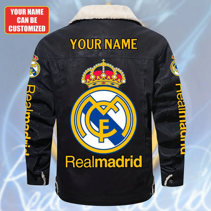 Personalized Real Madrid Fleece Collar Leather Jacket