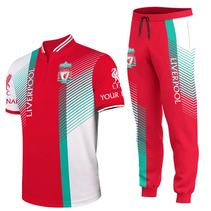 Personalized Liverpool 3D Zipper Polo and Sweatpants Set