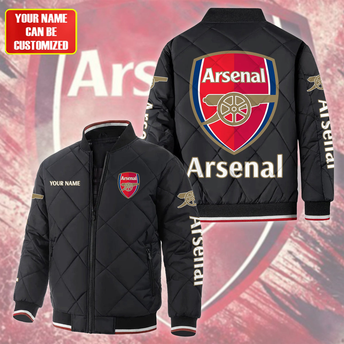 Personalized Arsenal Puffer Bomber Jacket