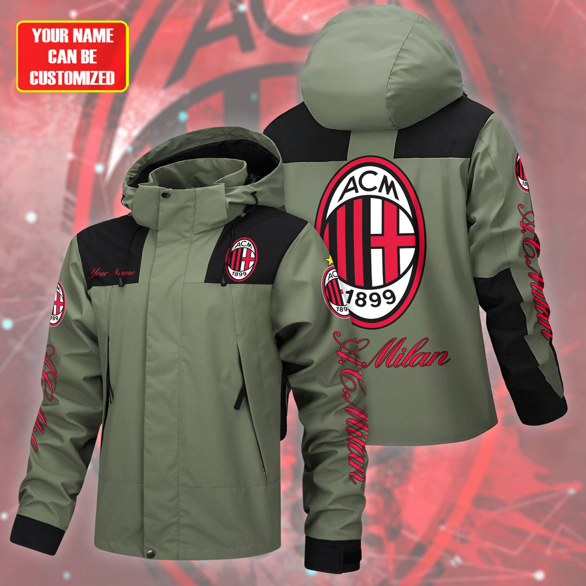 AC Milan Outdoor Sports Wind & Waterproof Drawstring Jacket