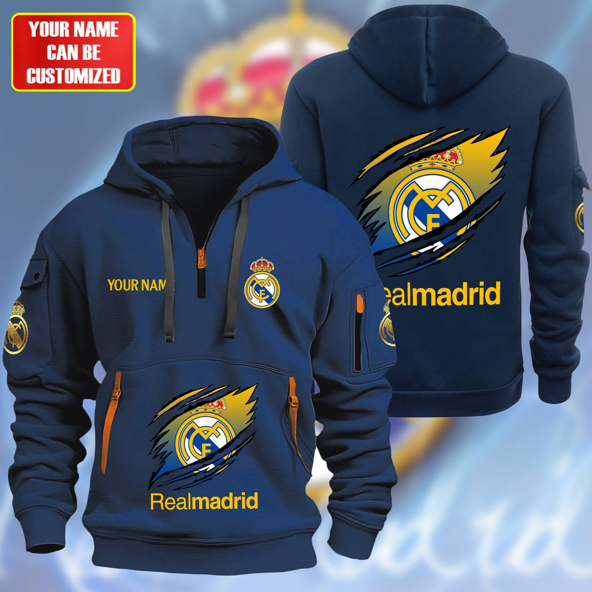 Personalized Real Madrid Tear Zip-Hoodie Cotton Jacket