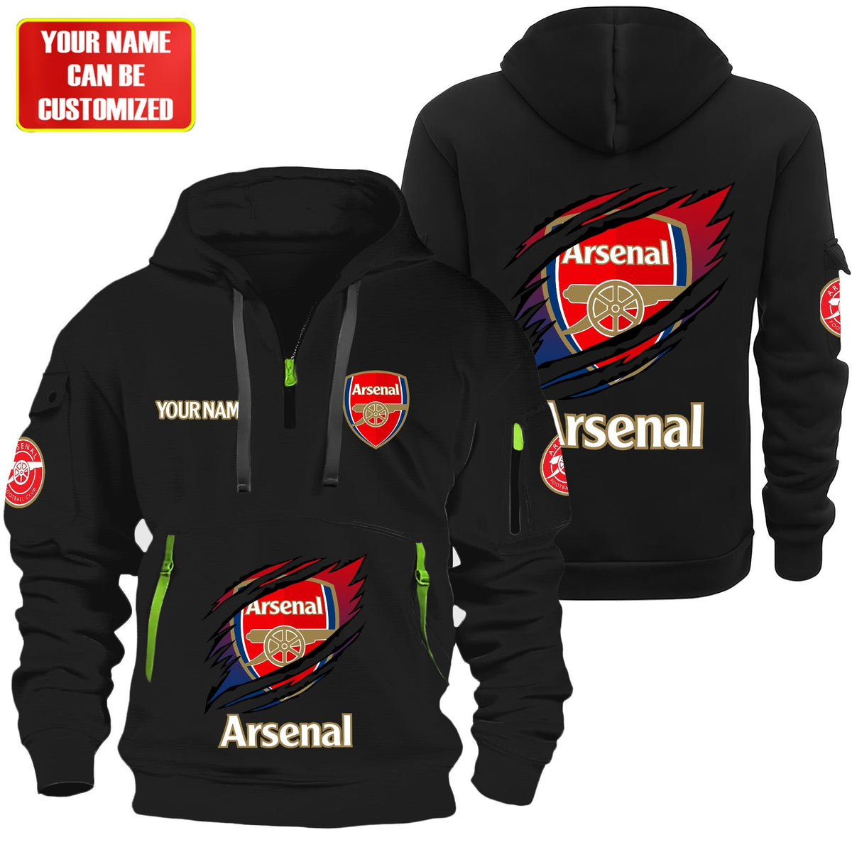 Personalized Arsenal Tear Zip-Hoodie Cotton Jacket