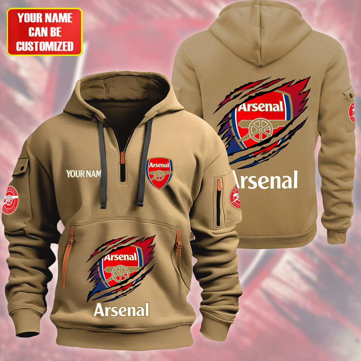 Personalized Arsenal Tear Zip-Hoodie Cotton Jacket