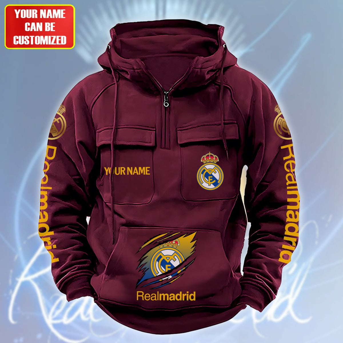Personalized Real Madrid Tear Retro Cotton Hoodie