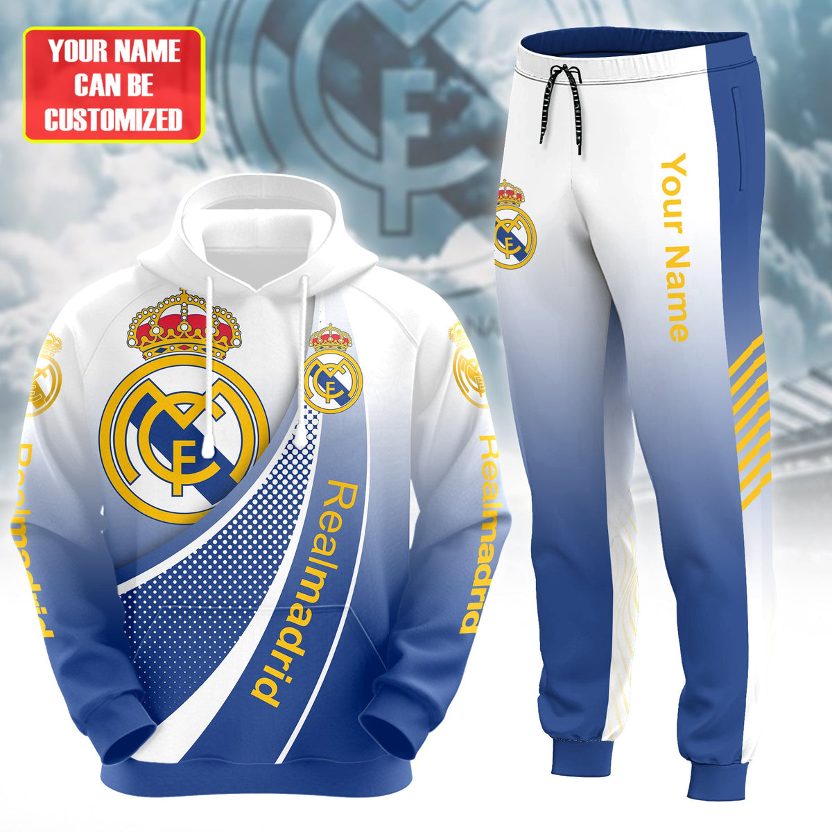 Personalized Real Madrid 3D All over Printed Hoodie and Sweatpants set V8