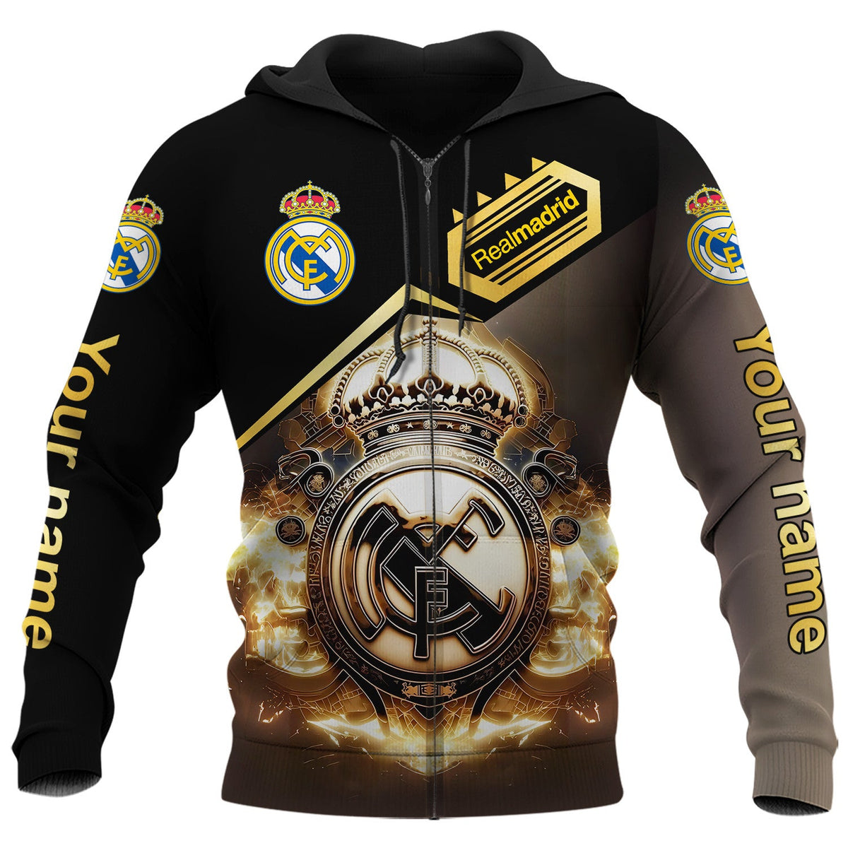 Personalized Real Madrid Art Full Printing Set , Real Madrid Shirt , Zipper Polo, Hoodie , Short , Polo ,hawaii