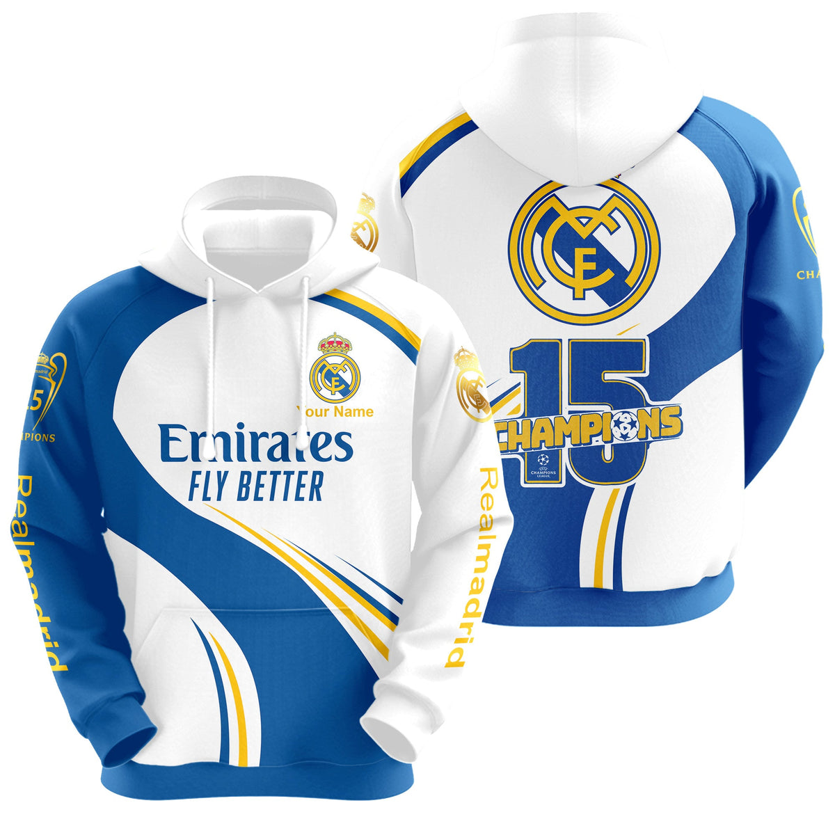 Personalized Real Madrid Champions 3D All over Printed Hoodie and Sweatpants set