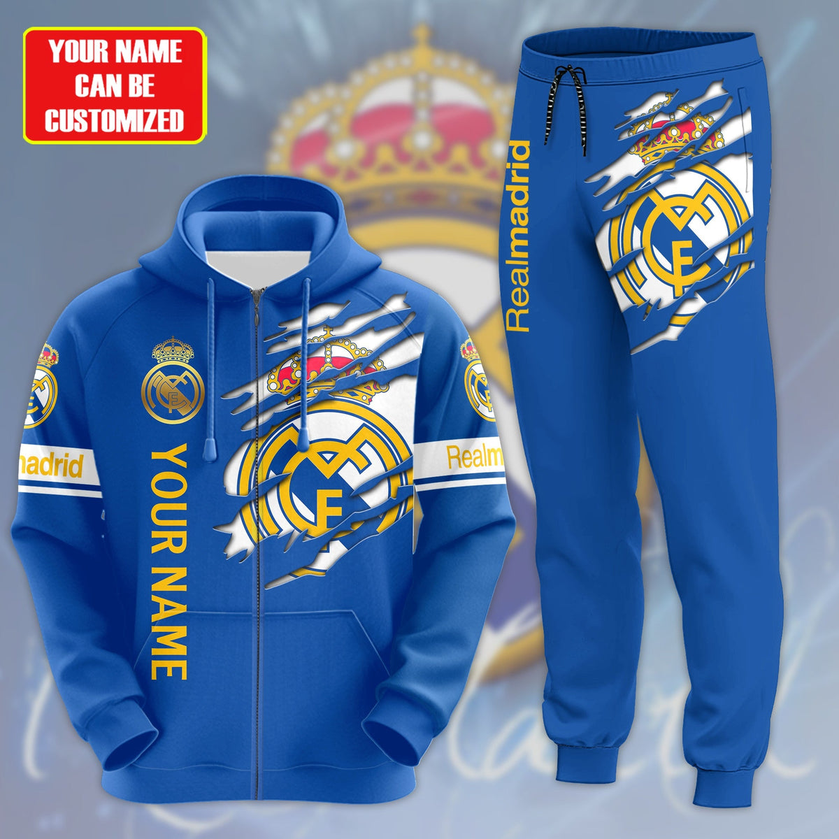 Personalized Real Madrid Tear 3D All over Printed Hoodie and Sweatpants set