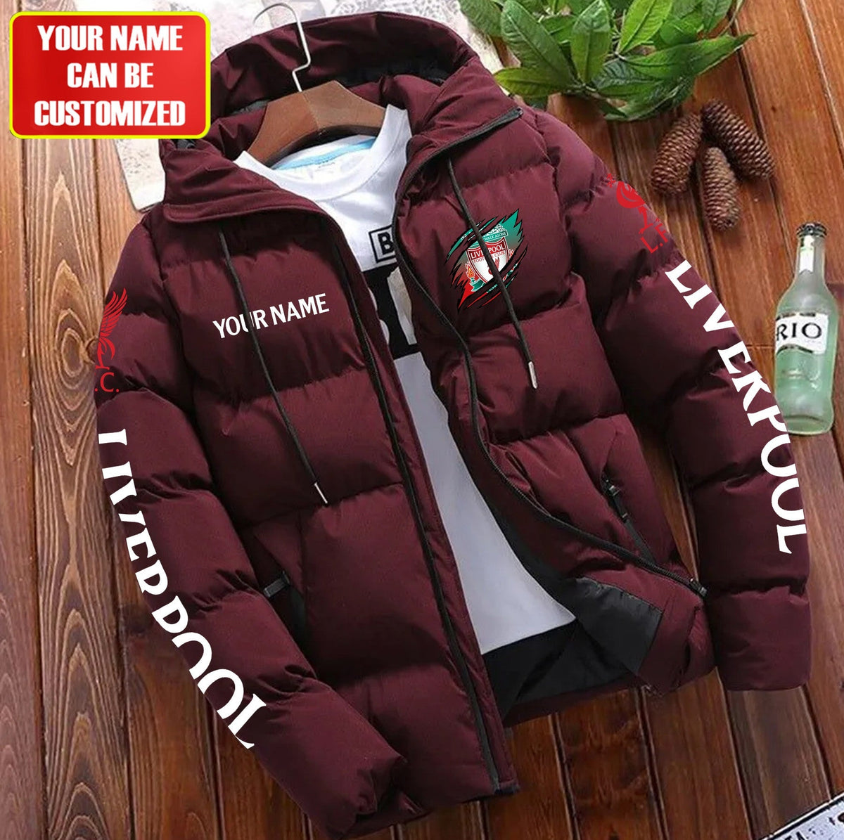 Personalized Liverpool Tear Puffer Jacket With Hood