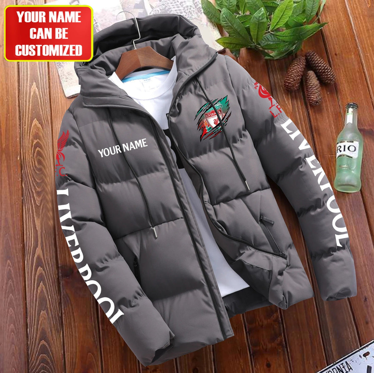 Personalized Liverpool Tear Puffer Jacket With Hood