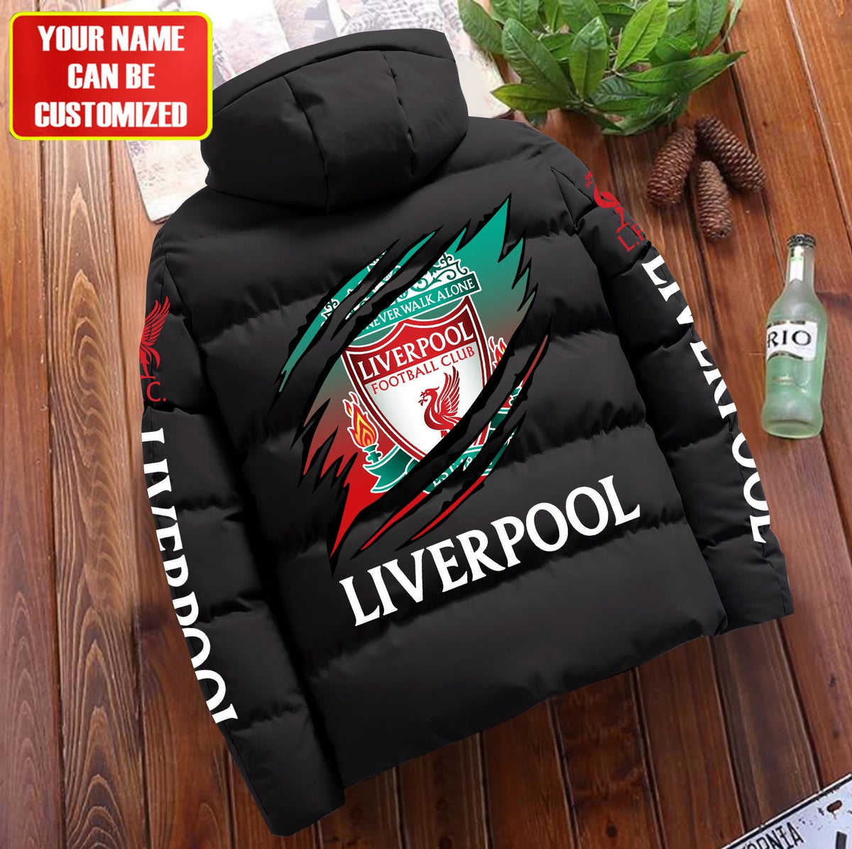 Personalized Liverpool Tear Puffer Jacket With Hood