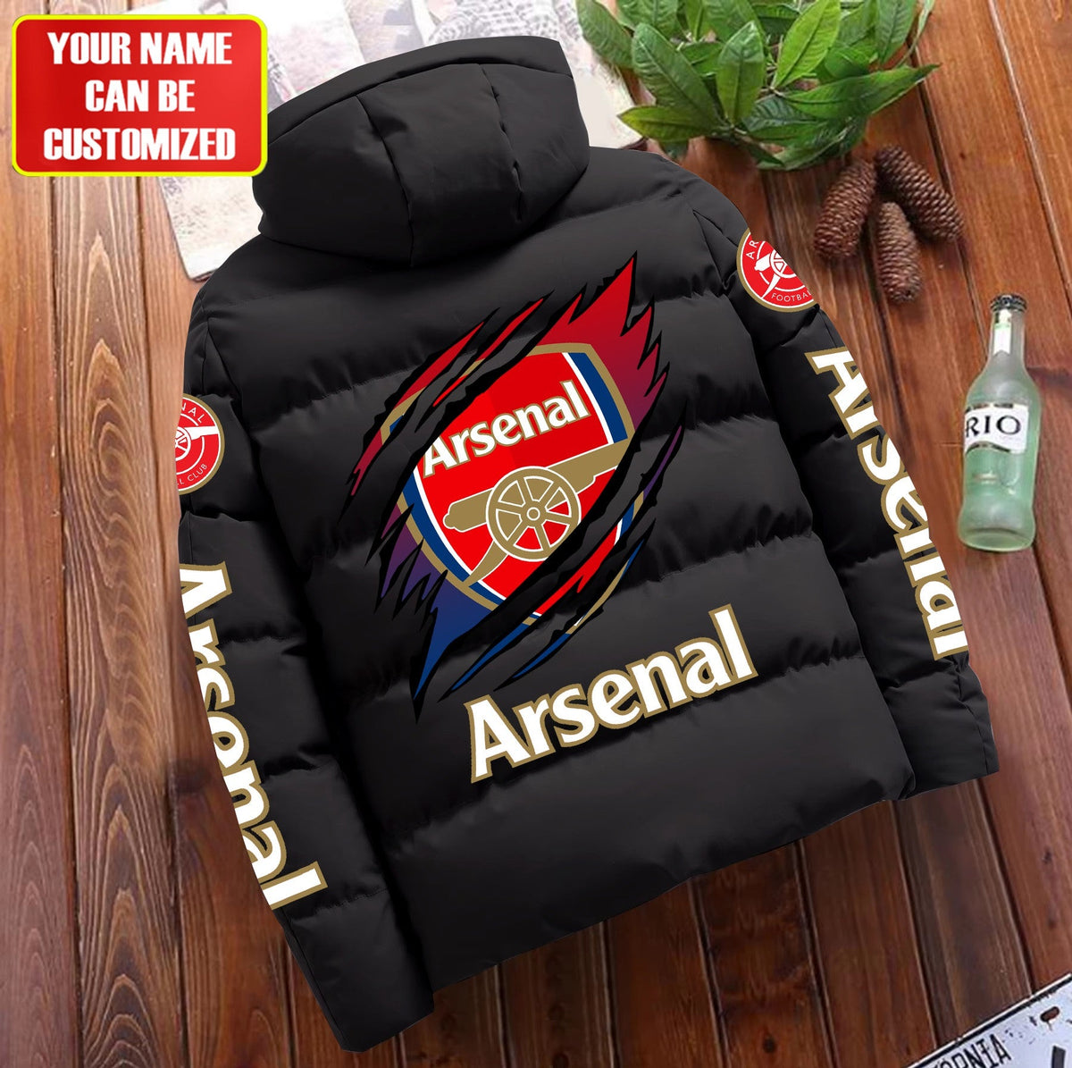 Personalized Arsenal Tear Puffer Jacket With Hood