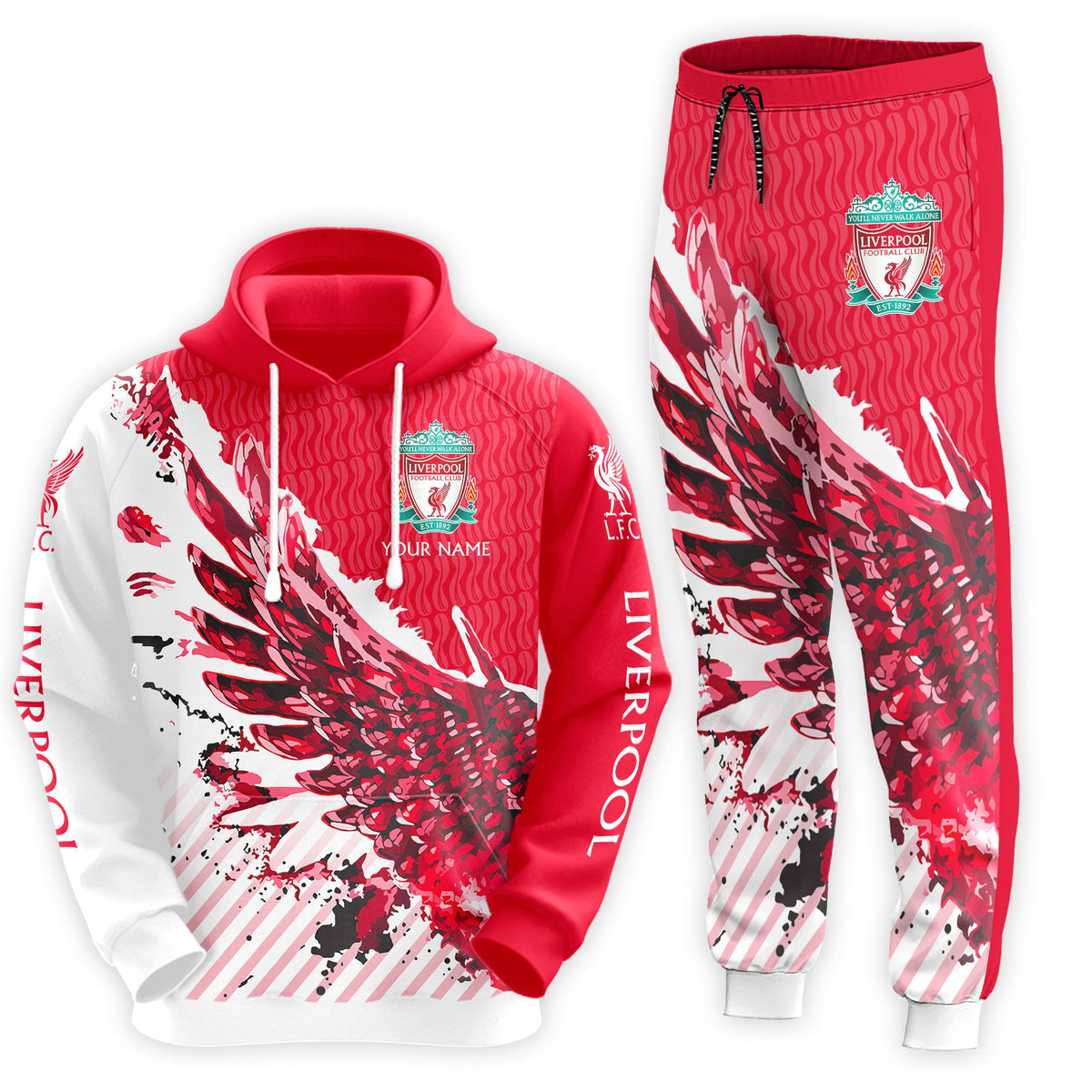 Personalized Liverpool Wings 3D All over Printed Hoodie and Sweatpants set