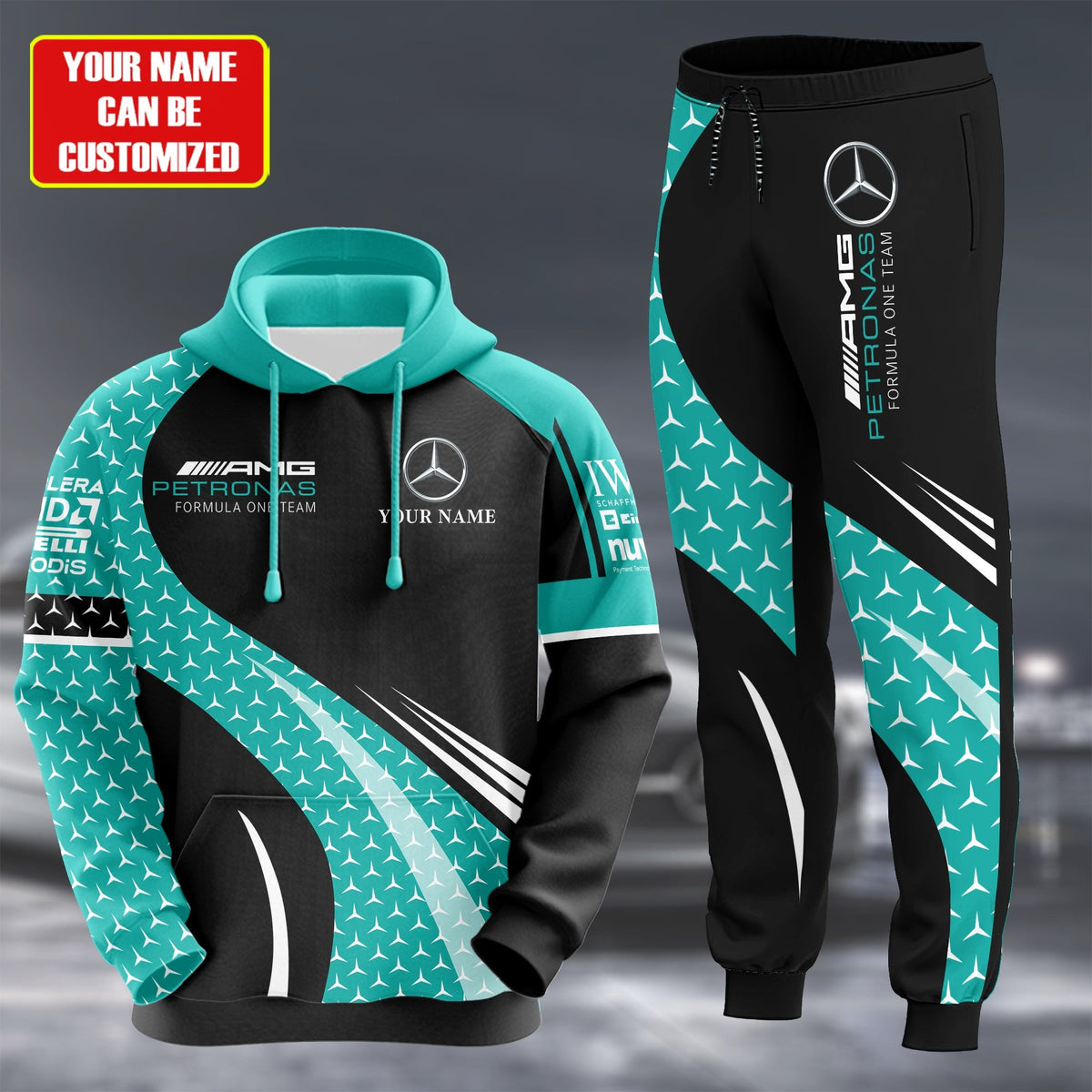 Personalized Merc AMG Petronas Q5 3D All over Printed Hoodie and Sweatpants set