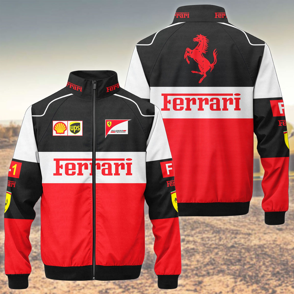S.F F1 Team Vintage Zipper Stand Collar Jacket 3D