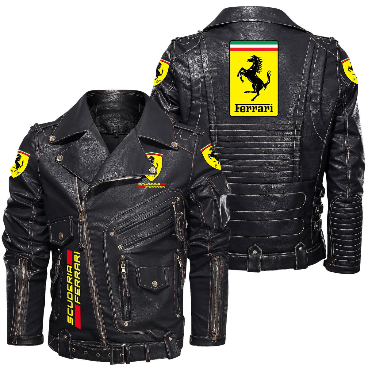 SF Belt Solid Zipper Street Leather Jacket