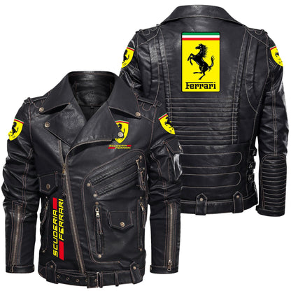 SF Belt Solid Zipper Street Leather Jacket
