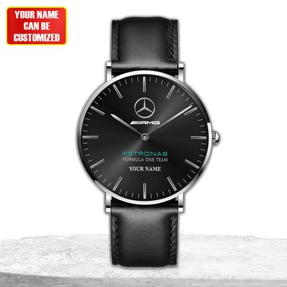 Personalized Merc AMG Petronas Quartz Leather Watch