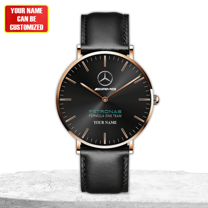 Personalized Merc AMG Petronas Quartz Leather Watch
