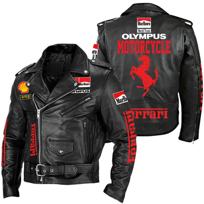 SF Racing Zipper Vintage Leather Jacket Q280203