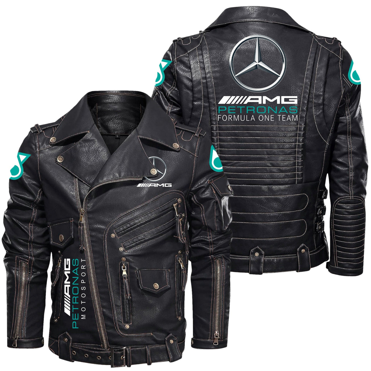 Merc AMG Petronas Belt Solid Zipper Street Leather Jacket