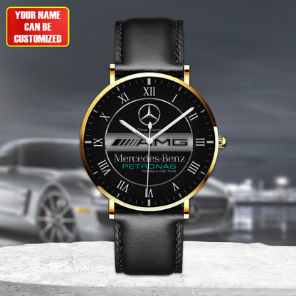 Personalized Merc AMG Petronas Quartz Leather Watch Q170304