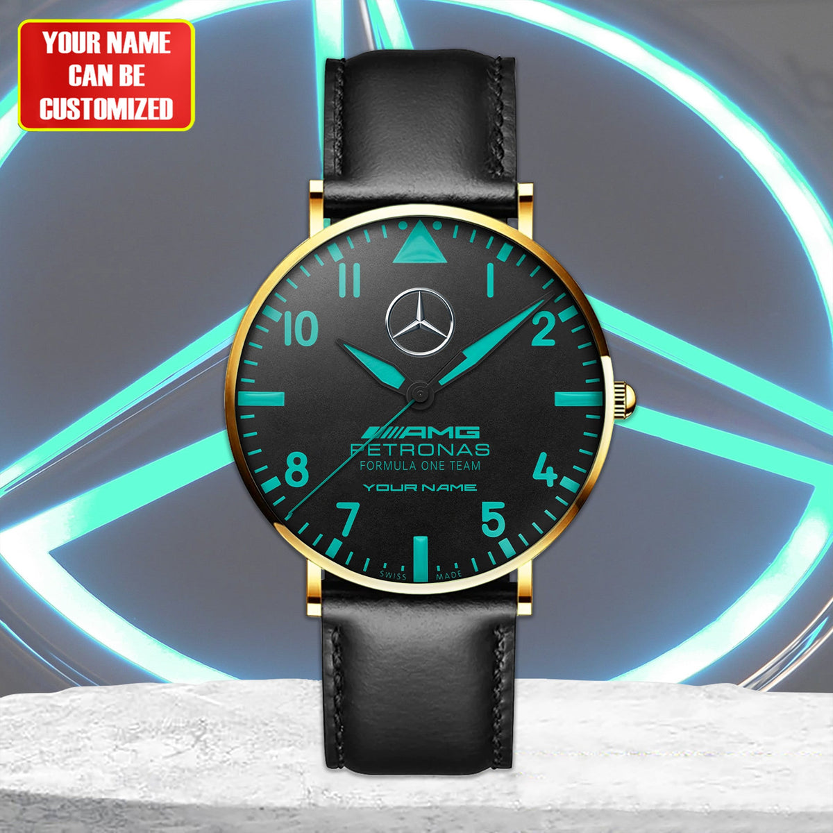 Personalized Merc AMG Petronas Quartz Leather Watch V2