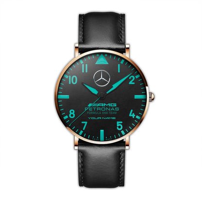 Personalized Merc AMG Petronas Quartz Leather Watch V2