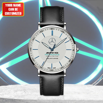 Personalized Merc AMG Petronas Sapphire Quartz Leather Watch