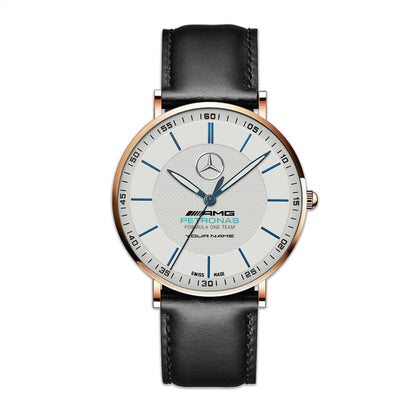 Personalized Merc AMG Petronas Sapphire Quartz Leather Watch