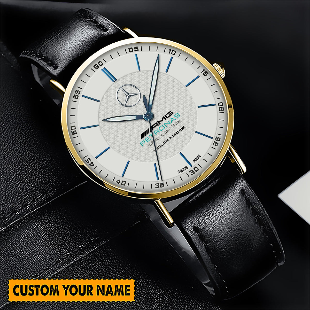 Personalized Merc AMG Petronas Sapphire Quartz Leather Watch