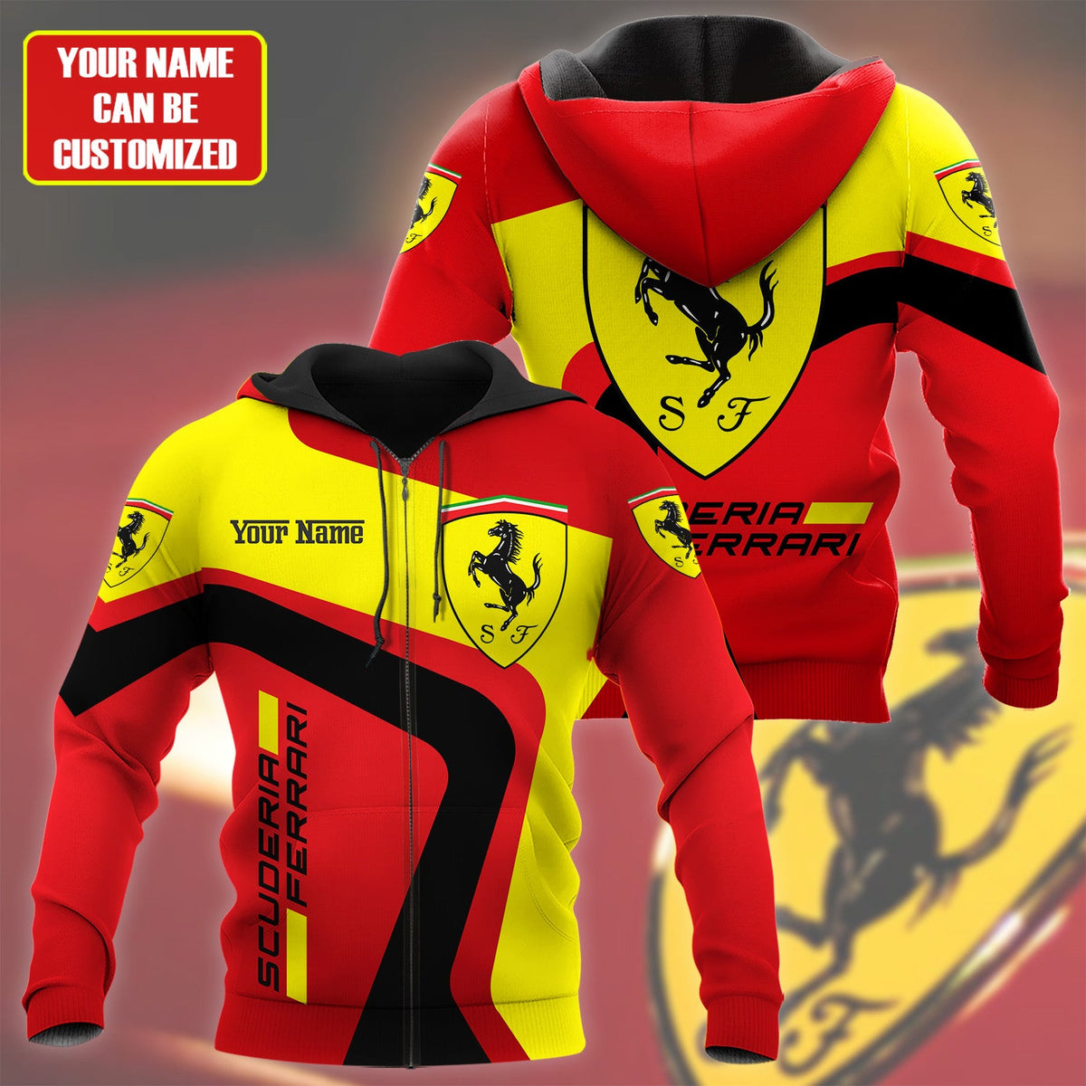 Personalized SF F1 Racing 3D Full Printing Set , SF Racing Shirt , Zipper Polo, Hoodie , Short , Polo ,hawaii