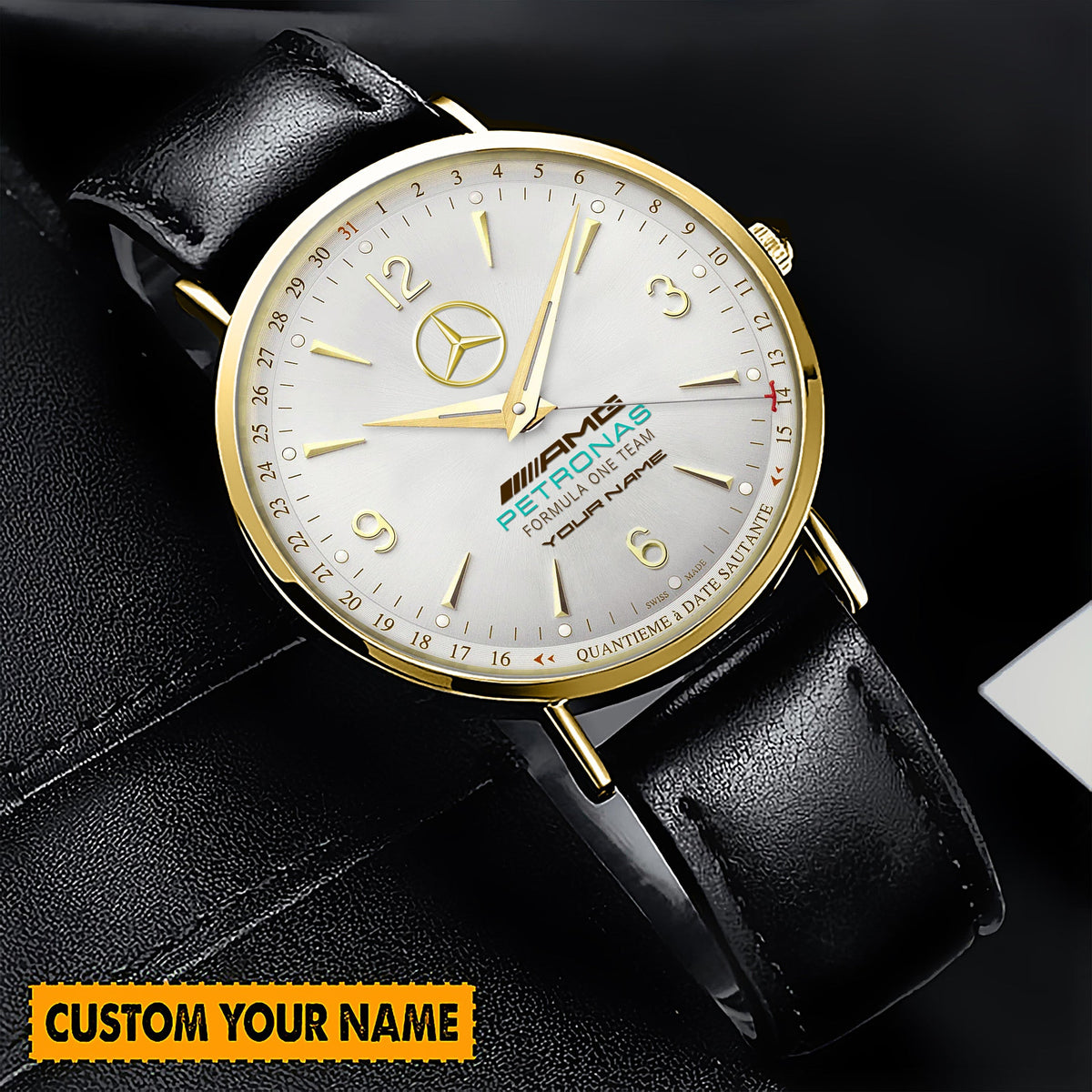 Personalized Merc AMG Petronas Jaeger Quartz Leather Watch