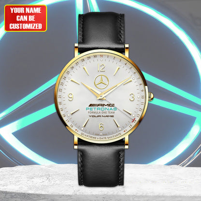 Personalized Merc AMG Petronas Jaeger Quartz Leather Watch