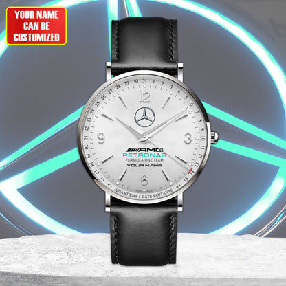 Personalized Merc AMG Petronas Jaeger Quartz Leather Watch