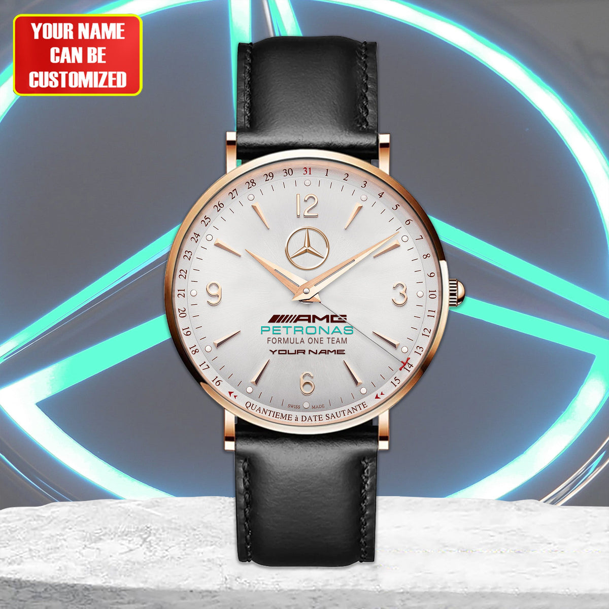 Personalized Merc AMG Petronas Jaeger Quartz Leather Watch