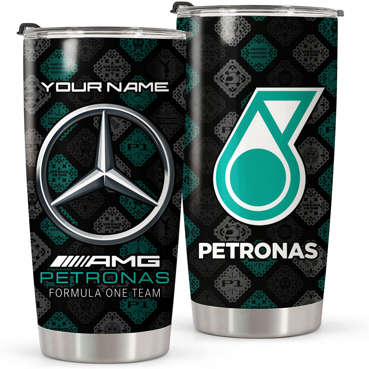 Personalized Merc AMG Petronas Pattern Stainless Tumbler 20oz 30oz Cup
