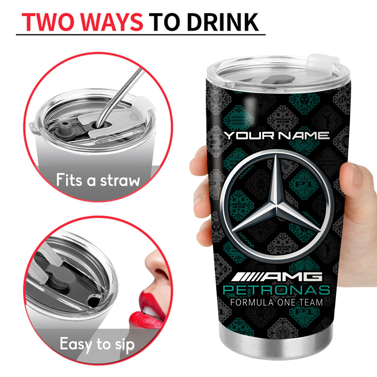Personalized Merc AMG Petronas Pattern Stainless Tumbler 20oz 30oz Cup