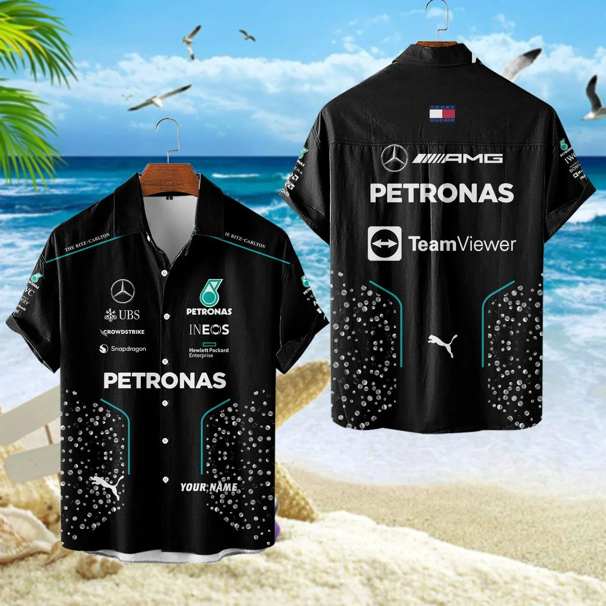 Merc AMG Petronas Tropical Hawaii Shirt Beach Short V12