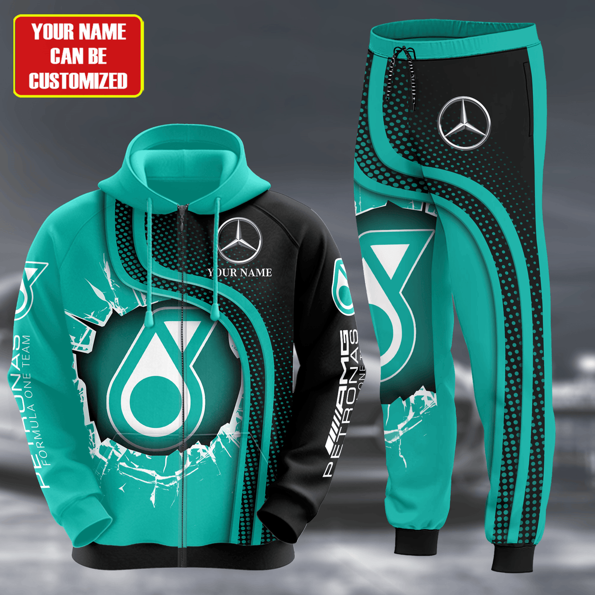 Personalized Merc Petronas All over Printed Hoodie and Sweatpants set