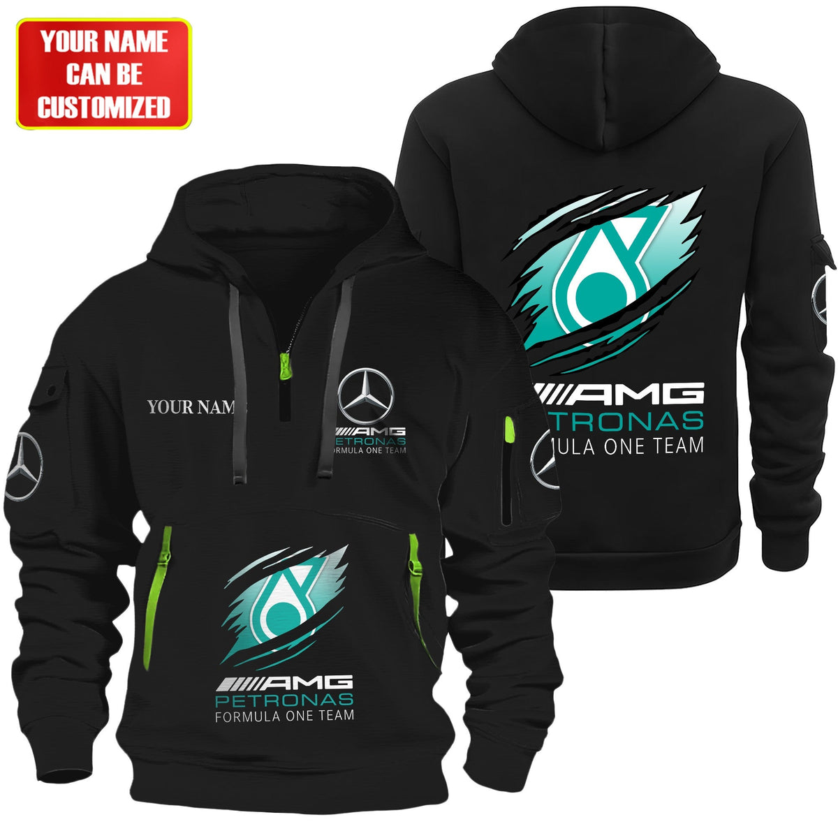 Personalized Merc AMG Petronas Tear Zip-Hoodie Cotton Jacket